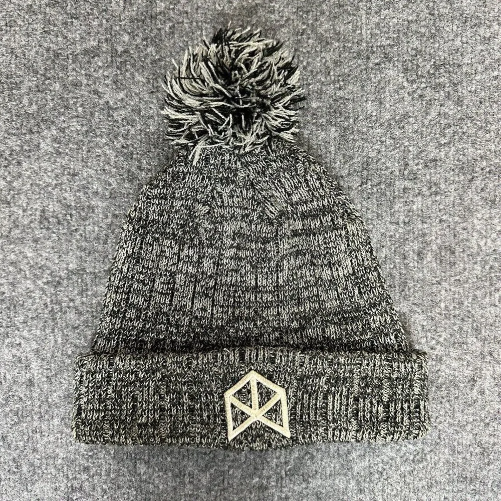 BMFit Beanie Hat Mens OSFA Heathered Grey Pom Pom stretch Casual‎ Adult